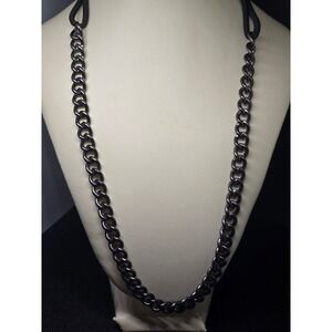 Claire's Charcoal Metal Curb Link‎ Chain Necklace W/ Black Cording 10in, Grundge